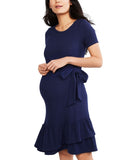A Pea In The Pod Womens Maternity Crepe Side Tie Ruffled Dress Navy Blue S