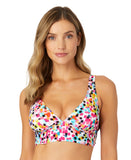 Anne Cole Dot Soft Shirred V Neck Adjustable Bikini Swim Top White / Multi D