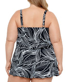 Swim Solutions Slash Pockets Swim One Piece Romper On The Vine Black / White 22W
