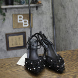 A New Day Womens Ruth Heels Sequin Pearl Strap Sandals 94646924 Black 9M