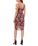Siena Floral Embroidered Mesh Scalloped Hem Bodycon Midi Dress Black / Multi 4
