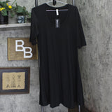 24Seven Comfort Apparel Womens 3/4 Sleeve Knit Flowy Dress Black 1X