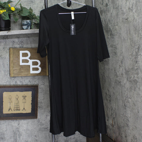 24Seven Comfort Apparel Womens 3/4 Sleeve Knit Flowy Dress Black 1X
