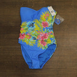 Bleu Rod Beattie Shirred Bandeau One-Piece Swimsuit Lets Get Away Print Blue 10