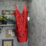 Siena Womens V-Neck Embroidered-Mesh Sleeveless Dress SATP1831 Red / Black 14