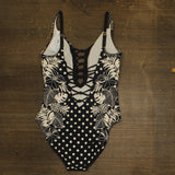 Bleu Rod Beattie Trouble Lace Down One Piece Swimsuit Black / Ivory Multi 12