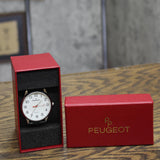 Peugeot Watch with Bold Arabic Numerals and Leather Band Black / Silver Gray
