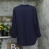 Calvin Klein Womens Woven Relaxed V-Neck Blouse 44B952G Baritone Blue S