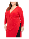 Tommy Hilfiger Womens Plus Size Faux-Wrap Asymmetric Sheath Dress Red 18W