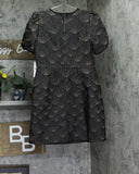 DKNY Womens Short Sleeve Jewel Neck Mini Fit and Flare Dress Black / Gold 10