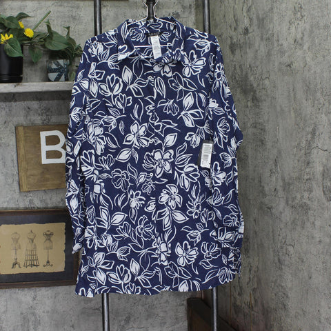 Lauren Ralph Lauren Allora Floral Shirt Cover Up Button Blue White Multi XL