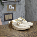 Fitflop Womens F-Mode Bejewelled Toe-Post Slip-On Thong Sandals Platino Gold 10M