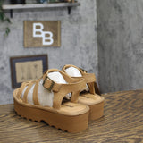 Bearpaw Leather Platform Buckle Strappy Open Toe Sandals Iced Coffee Brown 7M