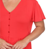 White Mark Short Sleeve V-Neck Tiered Ruffle Hem Knit Dress PS3880-04/3X Red 3X