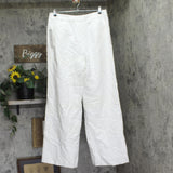 Calvin Klein Womens Pinstriped Pleated Pants Linen Blend Lined White / Khaki 14