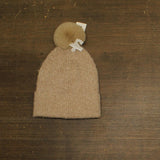 Steve Madden Fine Rib Knit Faux Fur Pom Beanie SMA5075M Oat Brown