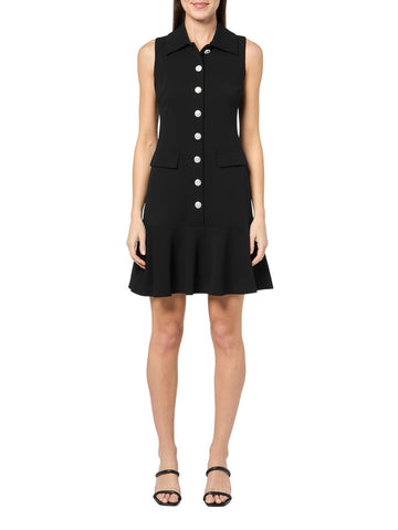 Karl Lagerfeld Embellished Buttons Sleeveless Collared A-Line Dress Black 6