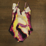 DKNY Womens Crossover Ruched One-Piece Swimsuit Vertical Wave Purple Multi M