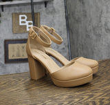 Sun + Stone Womens Birdey Ankle-Strap Block-Heel Sandals Nude Brown 9.5M