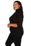 Belldini Womens Quarter Length Zipper Polo Sweater BS235289X Black 1X