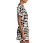 Aqua Sleeve Tweed Pocket Frayed Hem Embellished Shift Dress Black / White 2XS