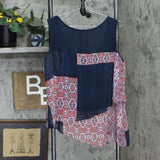 Skye's The Limit Mixed Media Asymmetrical Sleeveless Shirt Top Blue Multi L