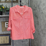 Ny Collection Womens 3/4 Roll Tab Shirt with Pockets Red Multi XL