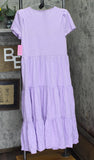 Riley & Rae Womens Lacey Crew Neck Tiered Puff-Sleeve Midi Dress Lilac Purple S