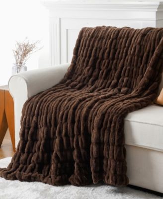 Barttilo Reversible Rabbit Faux Fur Throw Blanket Chocolate Brown 50x60