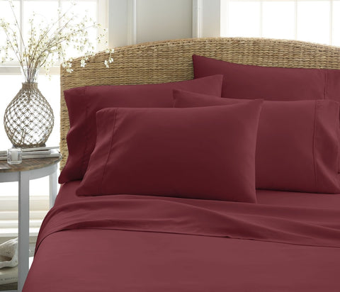 Home Collection 6-Piece Bed Sheet Microfiber Solid Set Burgundy Red King