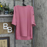 Ny Collection Womens Petite Short Sleeve Honeycomb Textured Grommet Top PHOU1641
