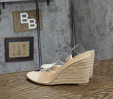 A New Day Womens Ansel Double Band Open Toe Wedge Heels 93320234 Tan Brown 9M