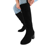 Journee Collection Block Heel Knee High Boots with Side Zip Black Suede 7M