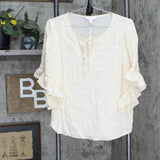 LC Lauren Conrad Womens Bell Sleeve Tie Front Woven Blouse Shirt Top Ivory M