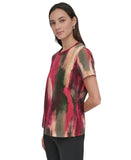 DKNY Womens Abstract-Print T-Shirt Logo P5EHXWNA June Brush Stroke Red Multi XS