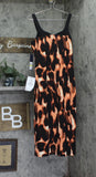 Rachel by Rachel Roy Front Slit Sweetheart Neck Midi Dress Black Leopard Smoke M