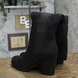 Sugar Womens Trendy Riding Boots Heeled Knee High Black Oil Fabric 8M