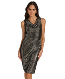 Calvin Klein Womens Sequin Embellished Velvet Shift Dress Black / Silver 14