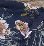 Ny Collection Long Sleeve V-Neck Dress with Smocked Cuffs Navy Floral Blue M