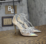 Stuart Weitzman Womens Stuart Lace-Up 100 Pump Stiletto Heels Silver Gray 7B
