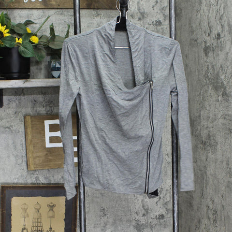 Womens Knit Asymmetrical Zip Jacket Gray See Measurements