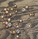 Beaded Rhinestone Pave Layered Chain Necklace Rose Gold / Silver Gray 32" + 3"