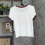 Rebellious One Womens West Coast Ringer Graphic T-Shirt Tee Ivory Off White L