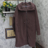 All In Motion Long High-Pile Fleece Full-Zip Drawstring Jacket Coat Brown 2XL