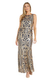 R&M Richards Elegant Sequin Embellished Blouson Dress Gown Navy Blue / Gold 10