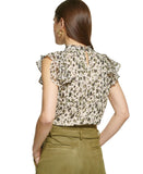 DKNY Women's Printed Flutter-Sleeve Mock-Neck Top UH2TID52