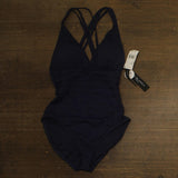 La Blanca Island Goddess Cross Back One Piece Swimsuit Indigo Blue 12