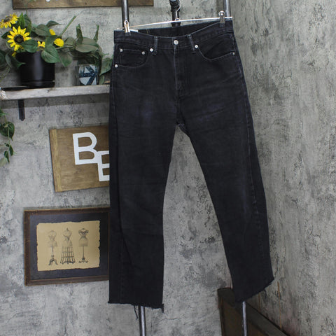 Levi's Distressed Upcycle Straight Leg 505 Jeans Black Wash See Measurements