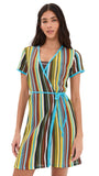 Staud Womens Tie Front Spritz Wrap Coverup Crochet Dress Blue Skate Stripe M
