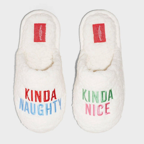 Wondershop Holiday Kinda Naughty Kinda Nice Scuff Slippers Cream Off White XL
